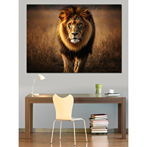 Aslan Kral Dekoratif Kanvas - Mdf Ahşap Tablo 100x140 cm