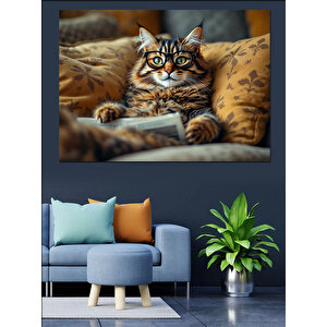 Battaniyede Yatan Sevimli Kedi Dekoratif Kanvas - Mdf Ahşap Tablo 100x140 cm