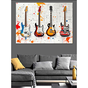 Renkli Gitar Koleksiyonu Dekoratif Kanvas - Mdf Ahşap Tablo