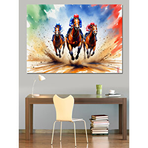 Renk Patlamasında Koşan Atlar Dekoratif Kanvas - Mdf Ahşap Tablo 35x50 cm