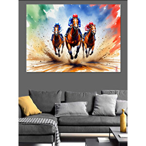Renk Patlamasında Koşan Atlar Dekoratif Kanvas - Mdf Ahşap Tablo 35x50 cm