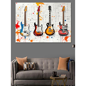 Renkli Gitar Koleksiyonu Dekoratif Kanvas - Mdf Ahşap Tablo 70x100 cm