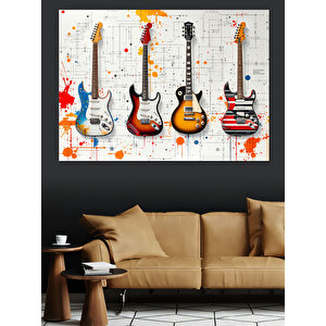 Renkli Gitar Koleksiyonu Dekoratif Kanvas - Mdf Ahşap Tablo