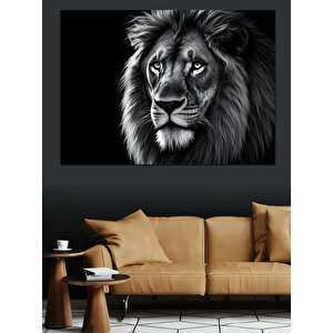 Siyah Beyaz Aslan Dekoratif Kanvas - Mdf Ahşap Tablo 70x100 cm