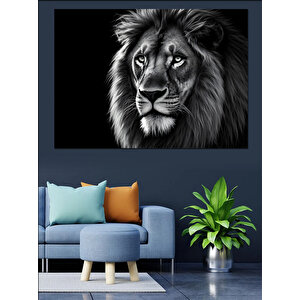 Siyah Beyaz Aslan Dekoratif Kanvas - Mdf Ahşap Tablo 70x100 cm