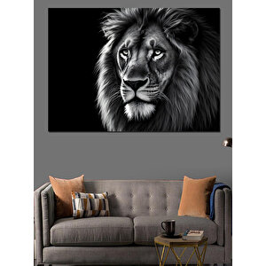 Siyah Beyaz Aslan Dekoratif Kanvas - Mdf Ahşap Tablo 70x100 cm