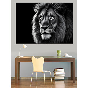 Siyah Beyaz Aslan Dekoratif Kanvas - Mdf Ahşap Tablo