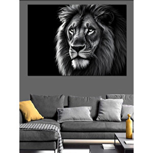 Siyah Beyaz Aslan Dekoratif Kanvas - Mdf Ahşap Tablo