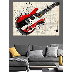 Kırmızı Elektro Gitar Dekoratif Kanvas - Mdf Ahşap Tablo 50x70 cm