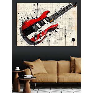 Kırmızı Elektro Gitar Dekoratif Kanvas - Mdf Ahşap Tablo 50x70 cm