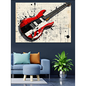 Kırmızı Elektro Gitar Dekoratif Kanvas - Mdf Ahşap Tablo 50x70 cm