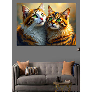 İki Kedi Sevimli Bakış Dekoratif Kanvas - Mdf Ahşap Tablo