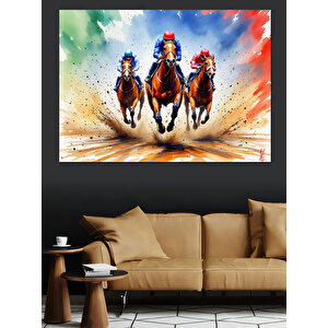 Renk Patlamasında Koşan Atlar Dekoratif Kanvas - Mdf Ahşap Tablo 50x70 cm