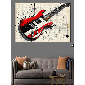 Kırmızı Elektro Gitar Dekoratif Kanvas - Mdf Ahşap Tablo