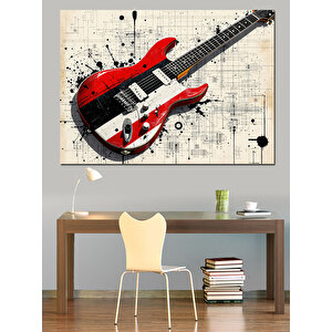 Kırmızı Elektro Gitar Dekoratif Kanvas - Mdf Ahşap Tablo