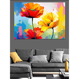 Renk Patlamalı Gelincikler Dekoratif Kanvas - Mdf Ahşap Tablo