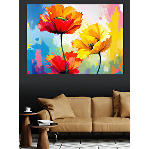 Renk Patlamalı Gelincikler Dekoratif Kanvas - Mdf Ahşap Tablo