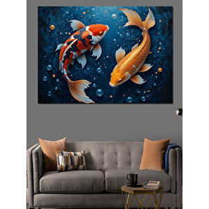Mavi Derinlikte Koi Balıkları Dekoratif Kanvas - Mdf Ahşap Tablo