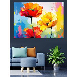 Renk Patlamalı Gelincikler Dekoratif Kanvas - Mdf Ahşap Tablo 35x50 cm