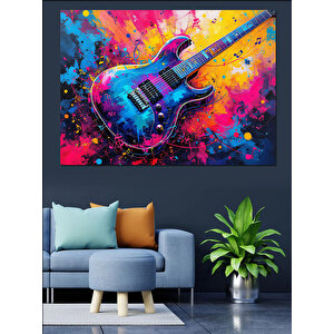 Renk Patlamalı Elektro Gitar Dekoratif Kanvas - Mdf Ahşap Tablo 25x35 cm