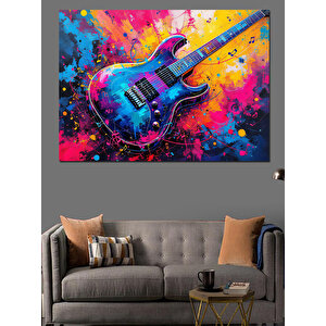 Renk Patlamalı Elektro Gitar Dekoratif Kanvas - Mdf Ahşap Tablo 25x35 cm