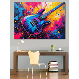Renk Patlamalı Elektro Gitar Dekoratif Kanvas - Mdf Ahşap Tablo 25x35 cm