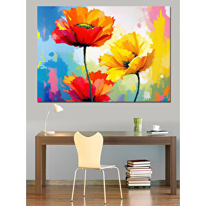 Renk Patlamalı Gelincikler Dekoratif Kanvas - Mdf Ahşap Tablo 70x100 cm