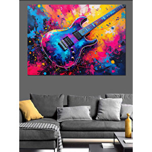 Renk Patlamalı Elektro Gitar Dekoratif Kanvas - Mdf Ahşap Tablo