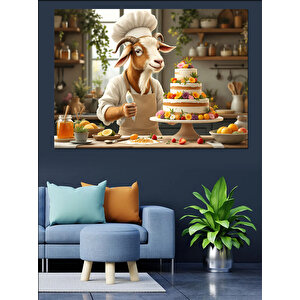 Tatlı Ustası Keçi Dekoratif Kanvas - Mdf Ahşap Tablo 100x140 cm