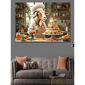 Tatlı Ustası Keçi Dekoratif Kanvas - Mdf Ahşap Tablo 100x140 cm