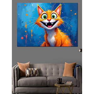 Sevimli Parlak Turuncu Kedi Dekoratif Kanvas - Mdf Ahşap Tablo