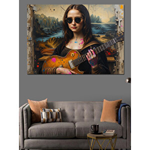Gitar Çalan Kadın Portre Dekoratif Kanvas - Mdf Ahşap Tablo 25x35 cm