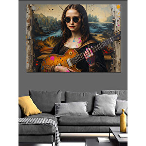 Gitar Çalan Kadın Portre Dekoratif Kanvas - Mdf Ahşap Tablo