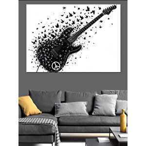 Dağılan Noktalı Elektro Gitar Dekoratif Kanvas - Mdf Ahşap Tablo