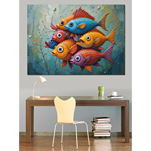Renkli Balıklar  Dekoratif Kanvas - Mdf Ahşap Tablo 100x140 cm