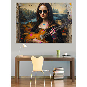 Gitar Çalan Kadın Portre Dekoratif Kanvas - Mdf Ahşap Tablo