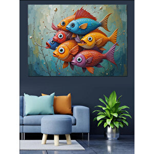 Renkli Balıklar  Dekoratif Kanvas - Mdf Ahşap Tablo
