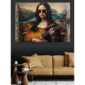 Gitar Çalan Kadın Portre Dekoratif Kanvas - Mdf Ahşap Tablo 100x140 cm