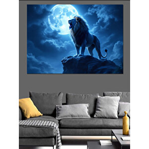 Ay Işığında Aslan Dekoratif Kanvas - Mdf Ahşap Tablo 35x50 cm