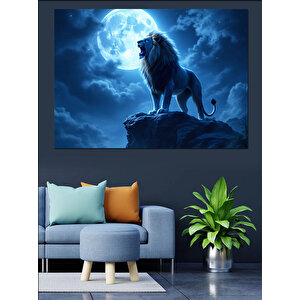 Ay Işığında Aslan Dekoratif Kanvas - Mdf Ahşap Tablo 35x50 cm