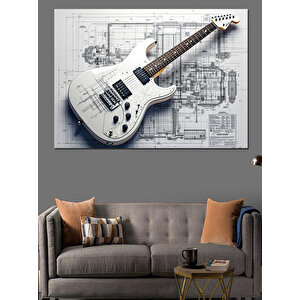 Planlı Teknik Elektro Gitar Çizimi Dekoratif Kanvas - Mdf Ahşap Tablo 25x35 cm