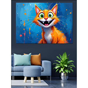Sevimli Parlak Turuncu Kedi Dekoratif Kanvas - Mdf Ahşap Tablo 100x140 cm