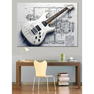Planlı Teknik Elektro Gitar Çizimi Dekoratif Kanvas - Mdf Ahşap Tablo