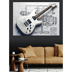 Planlı Teknik Elektro Gitar Çizimi Dekoratif Kanvas - Mdf Ahşap Tablo 100x140 cm