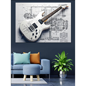 Planlı Teknik Elektro Gitar Çizimi Dekoratif Kanvas - Mdf Ahşap Tablo 100x140 cm