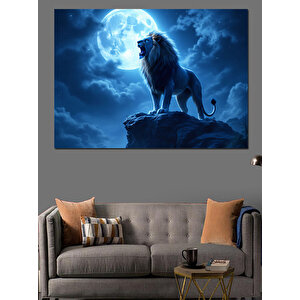 Ay Işığında Aslan Dekoratif Kanvas - Mdf Ahşap Tablo