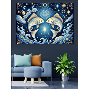 Balık Burcu Temalı Dekoratif Kanvas - Mdf Ahşap Tablo 70x100 cm