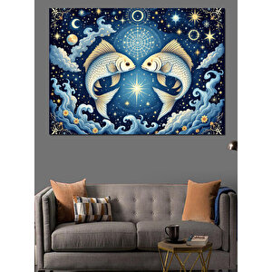 Balık Burcu Temalı Dekoratif Kanvas - Mdf Ahşap Tablo 70x100 cm