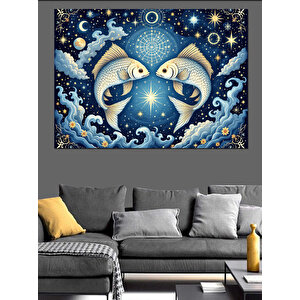 Balık Burcu Temalı Dekoratif Kanvas - Mdf Ahşap Tablo