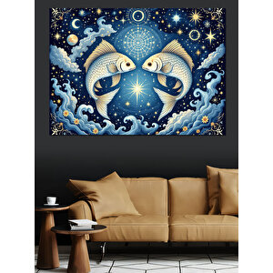 Balık Burcu Temalı Dekoratif Kanvas - Mdf Ahşap Tablo